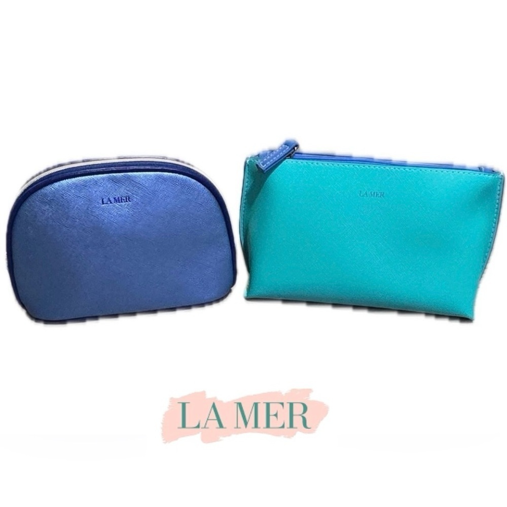 NWOT La Mer Blue and Teal Cosmetic Bag Duo